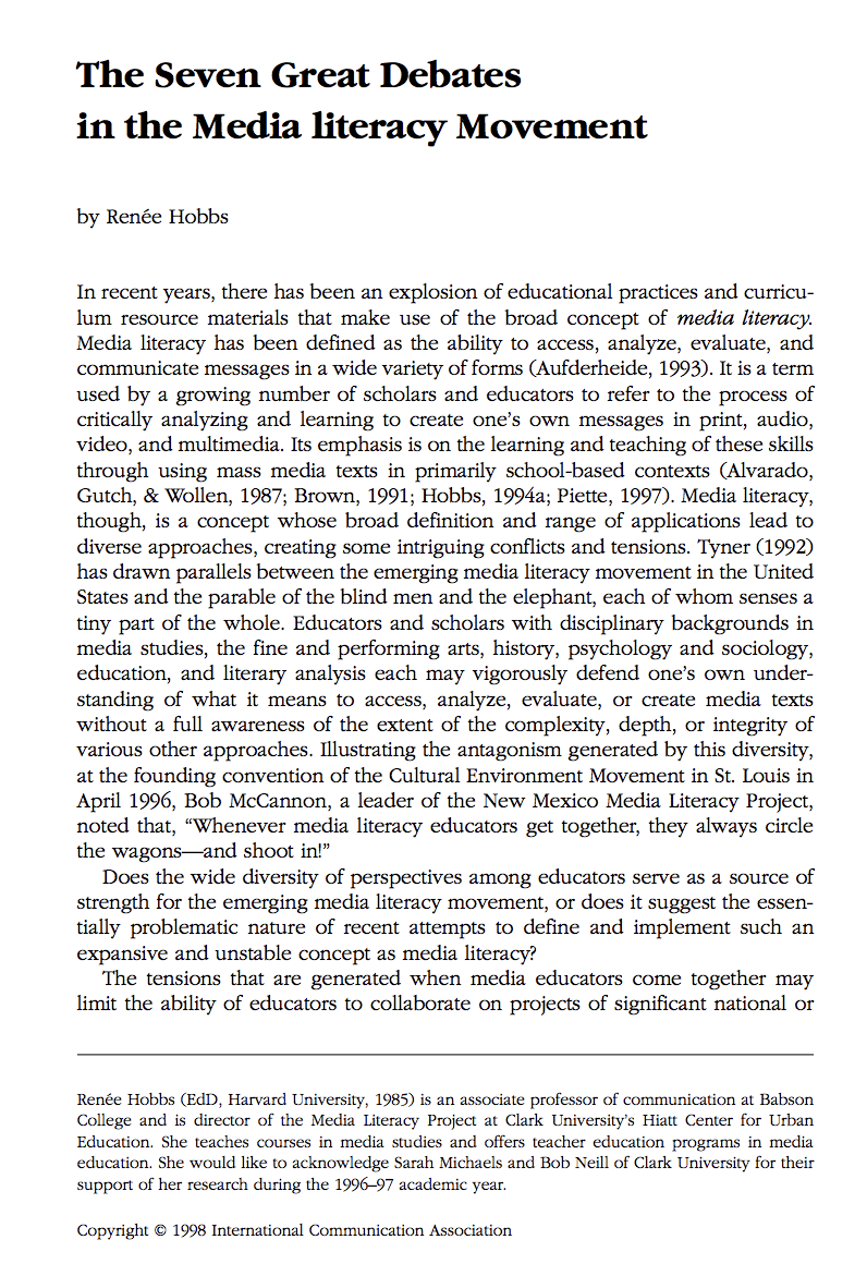 The Seven Great Debates in the Media Literacy Movement